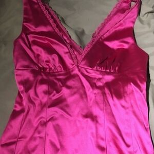 Bebe Fuchsia Satin Lace Top